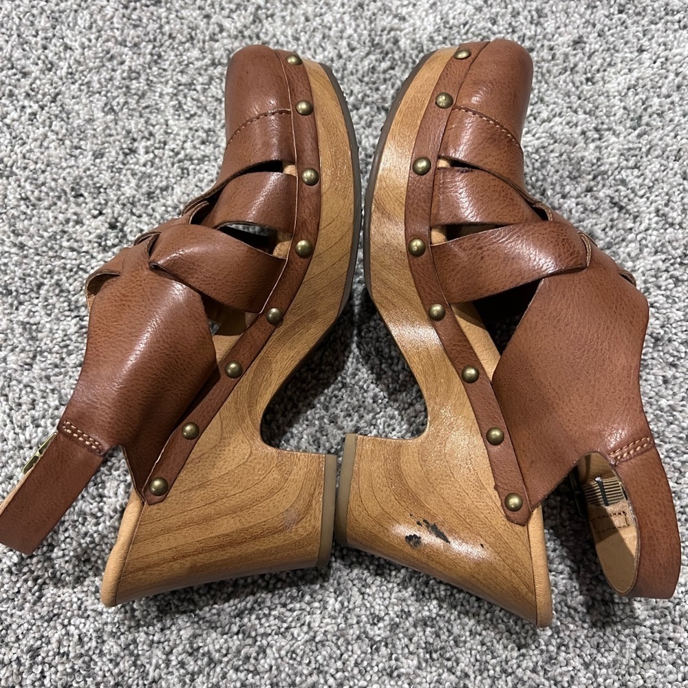 Korks Wynne Clogs Brown Strappy Heels Platform Faux Leather Women’s Size US 7 M - Picture 4 of 10
